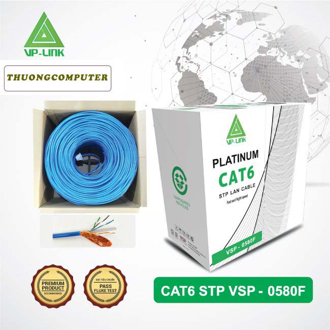 &lt;NEW&gt; Cáp mạng VP-LINK STP CAT 6E 305M Platium Xanh Dương ( VSP-0580F)