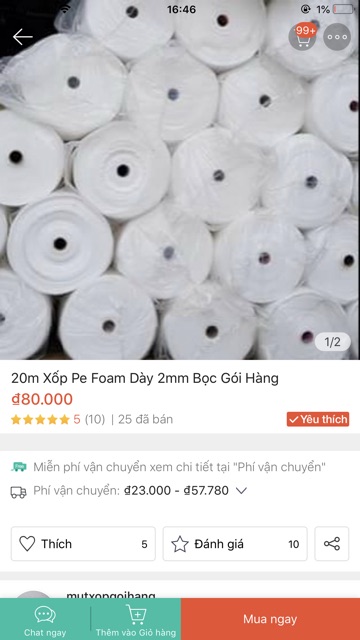 1m Xốp bọc hàng, màng PE Foam dày 3mm rộng 1m