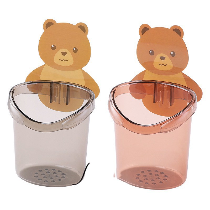 Cốc gấu dán tường đựng bàn chải đánh răng cute trong nhà tắm 2 màu 9.5cm*17cm - QUEENHOUSE QH22