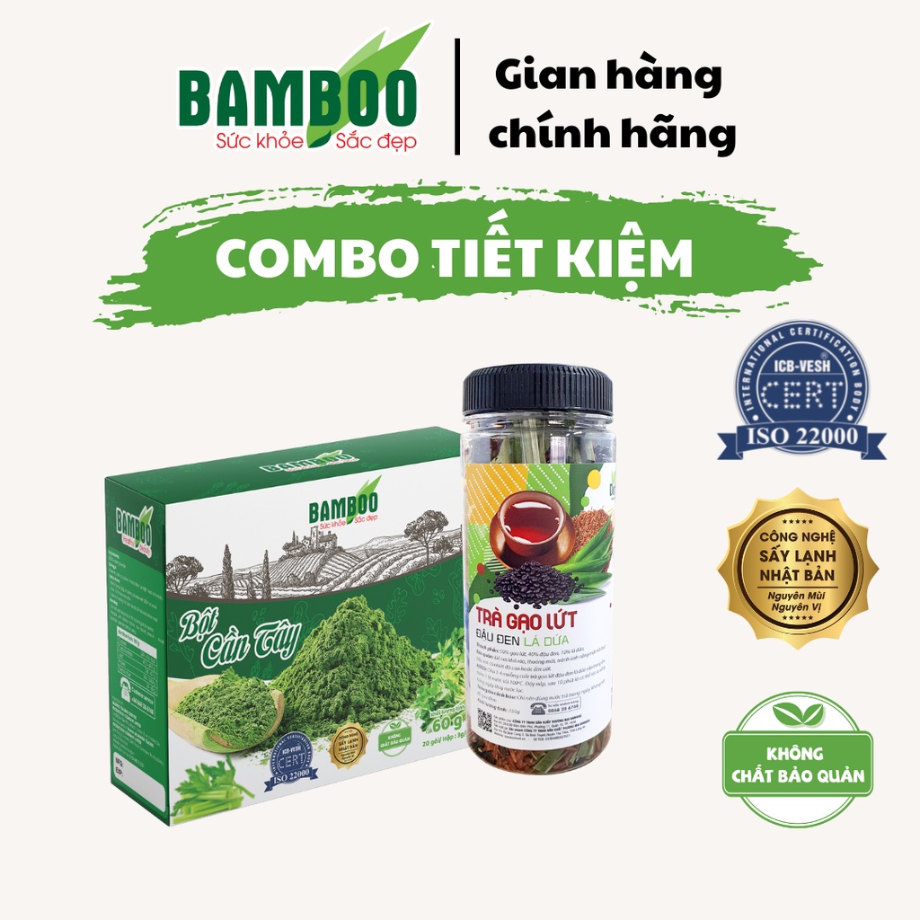 Combo bột cần tây và trà gạo lức đậu đen lá dứa Bamboo hỗ trợ giảm cân hiệu quả