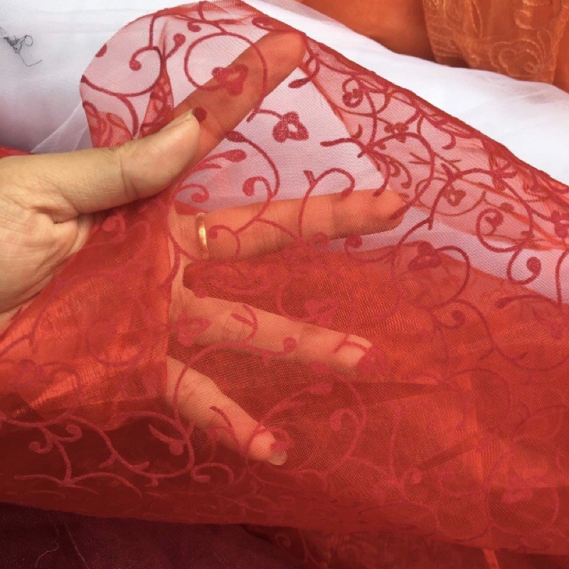 Vải voan kính đỏ ép nhung 1mx khổ rộng 1,3m của Vải rẻ HB shop