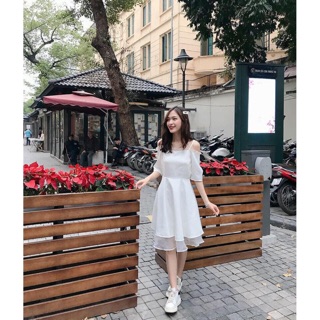 VÁY DỰ TIỆC HAI DÂY TRỄ VAI LÓT REN