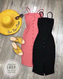 Đầm body thun gân 2 dây nút xẻ