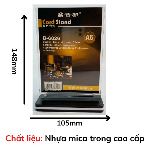 Menu để bàn mica đế ghép 2 mặt cỡ A6 dọc cao cấp B6026