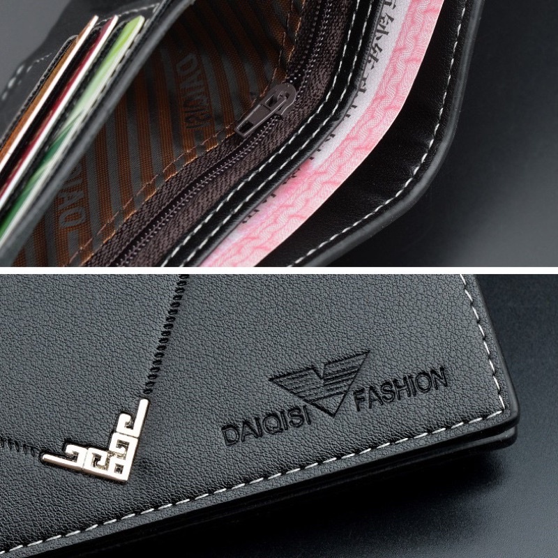 Ví nam da dập nổi, kiểu ví ngang nhiều ngăn có ngăn khoá kéo