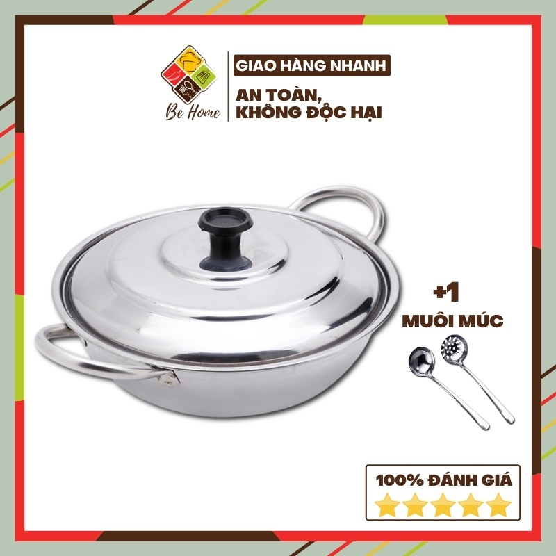 Nồi lẩu inox BEHOME Nồi nấu lẩu Nồi lẩu vung inox  - Nấu được Bếp Từ Làm Nóng Cực Nhanh - Đa Năng [TẶNG BỘ MUÔI MÚC]