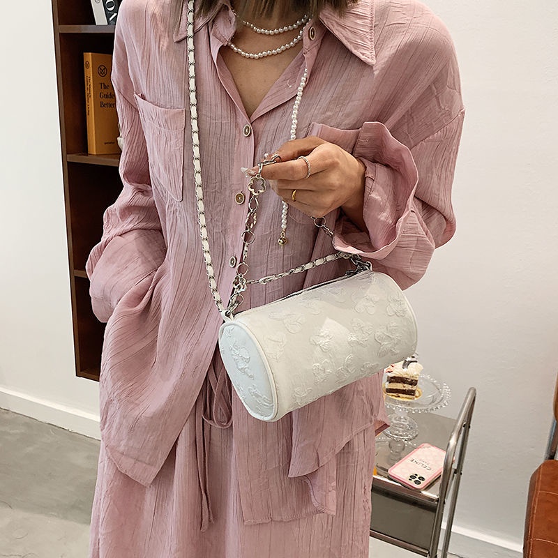 Túi đeo chéo hình trụ mini dây xích thời trang túi đeo vai kẹp nách hình trụ cá tính