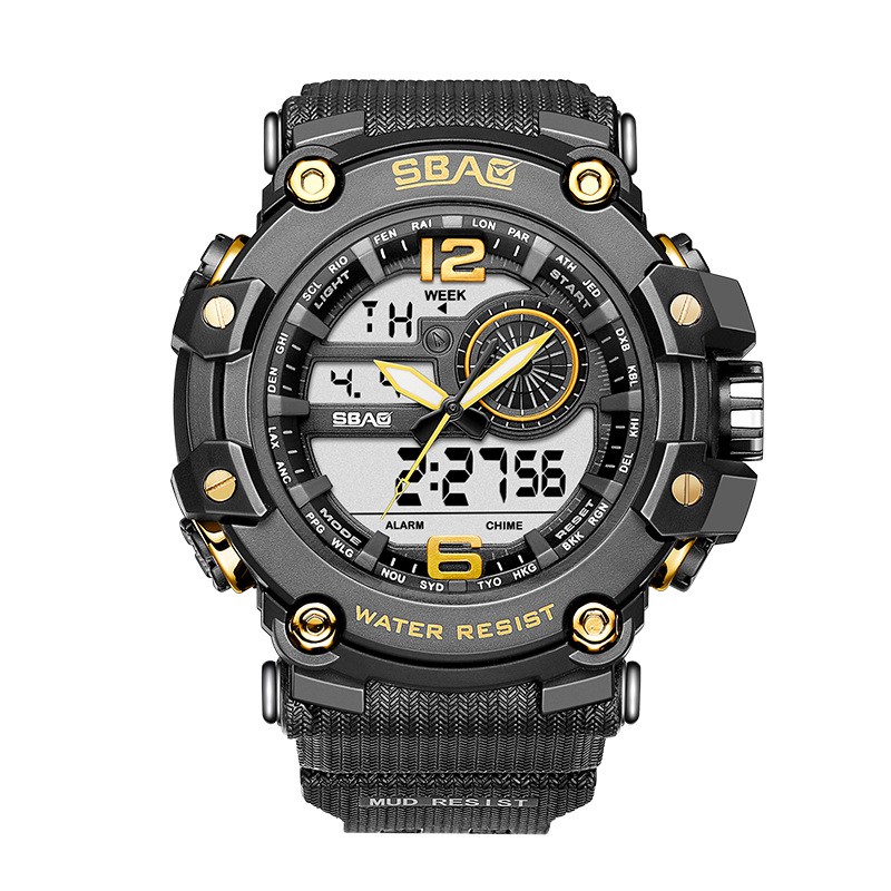 Đồng hồ thể thao nam SBAO B8042 - chạy máy kim và máy điện tử phong cách thể thao cực ngầu Dây đeo bằng Silicone