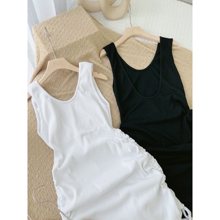 [ Ảnh thật ] Đầm 2 dây rút eo - đầm body hở lưng rút eo