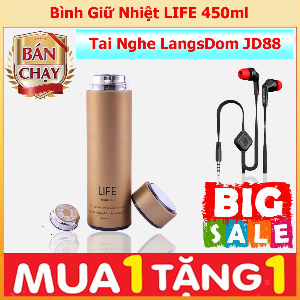 Bình giữ nhiệt LIFE inox cao cấp tặng tai nghe Langsdom JD88