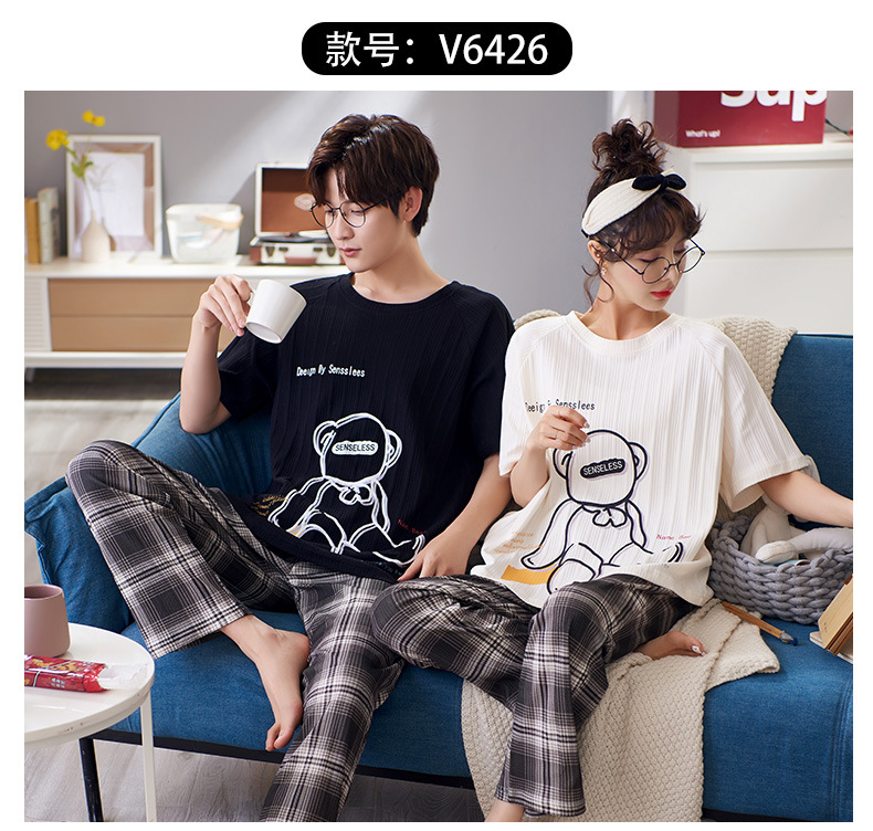 Bộ Đồ Ngủ Cotton Ngắn Tay Họa Tiết Hoạt Hình Thời Trang Cho Cặp Đôi