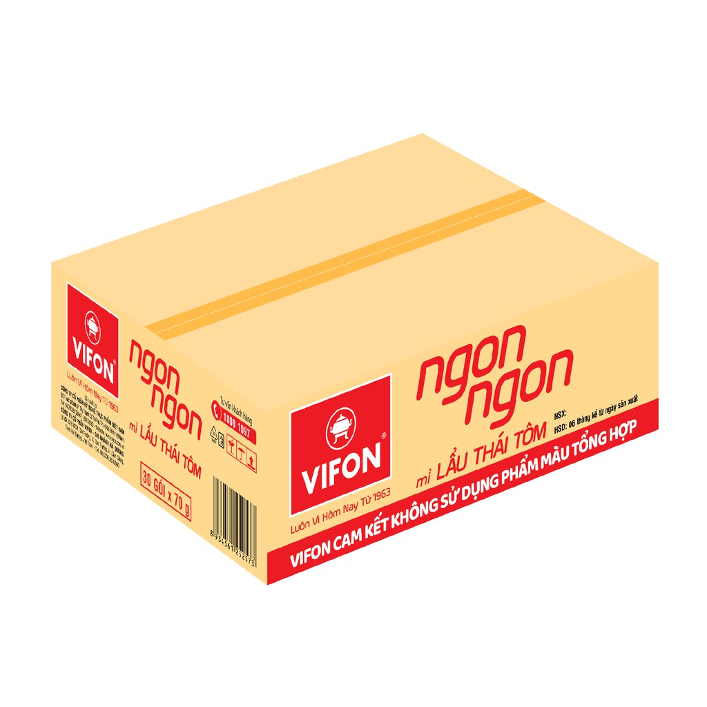 Thùng 30 Gói Mì Ngon Ngon Lẩu Thái Tôm VIFON 70g/Gói