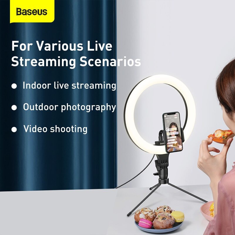 Đèn Livestream Bán Hàng Để Bàn 26cm Hoặc Chân Cao 30cm Baseus Live Stream 3 Nhiệt Độ Màu - TopLink