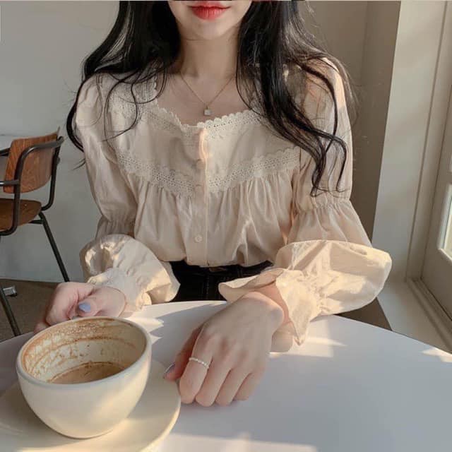[Mã FAMARAL1 giảm 10K đơn 50K] Áo sơ mi trắng ulzzang cổ vuông bánh bèo, áo kiểu tay bồng vintage cực xinh | BigBuy360 - bigbuy360.vn