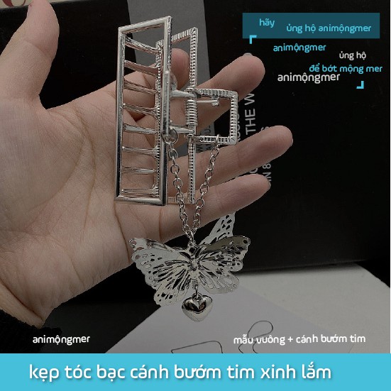 kẹp tóc bạc cánh bướm tim xinh lắm
