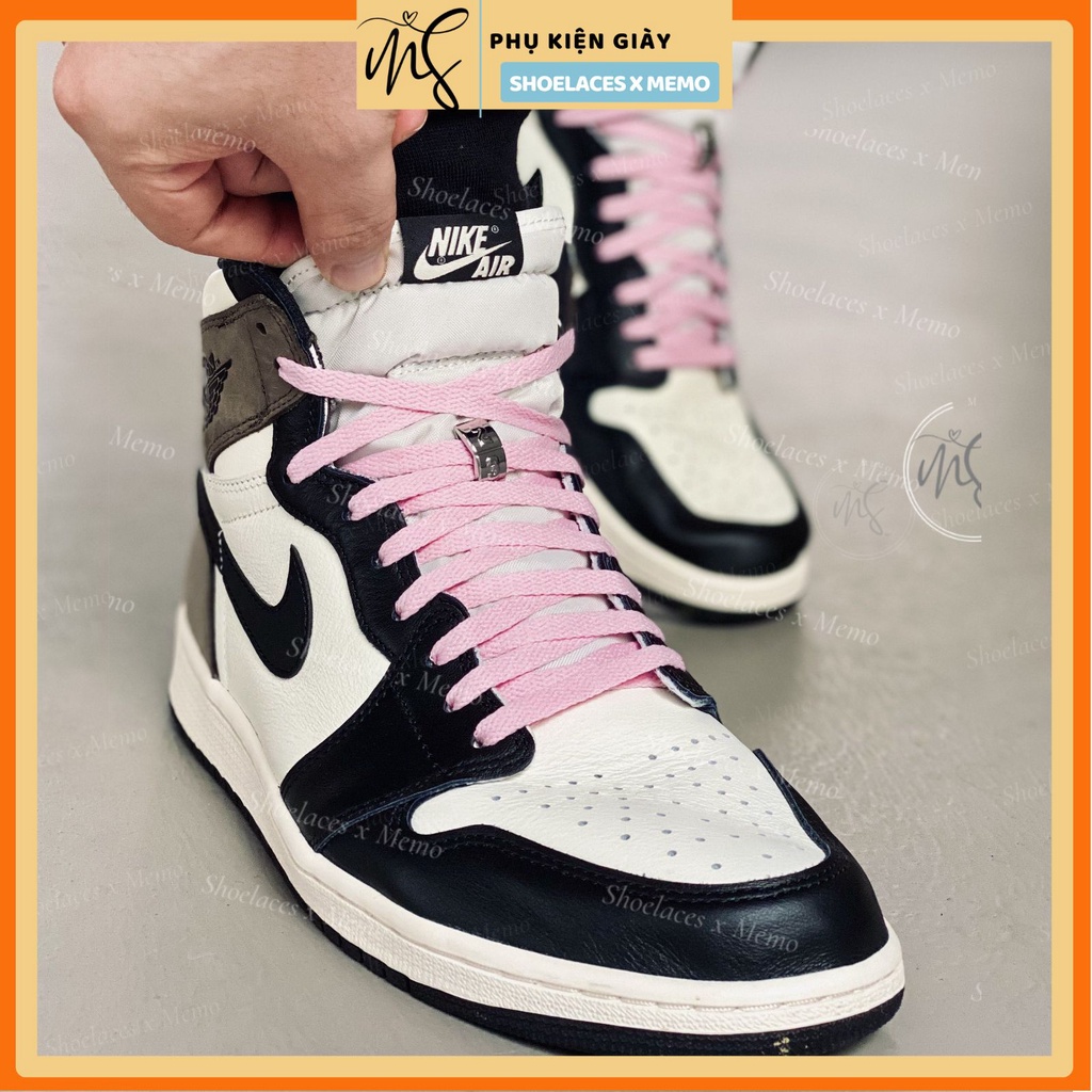 Dây giày jordan thay thế Nike AF1 AJ1, dây giày bản dẹt màu hồng Memolaces