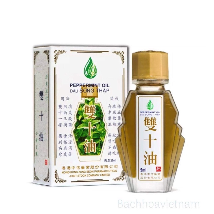 Dầu gió Song thập (Cty Di Hào nhượng quyền Hồng Kông) Peppermint Oil 5ml cạo gió, hết cảm mạo, hỗ trợ hết nhức đầu