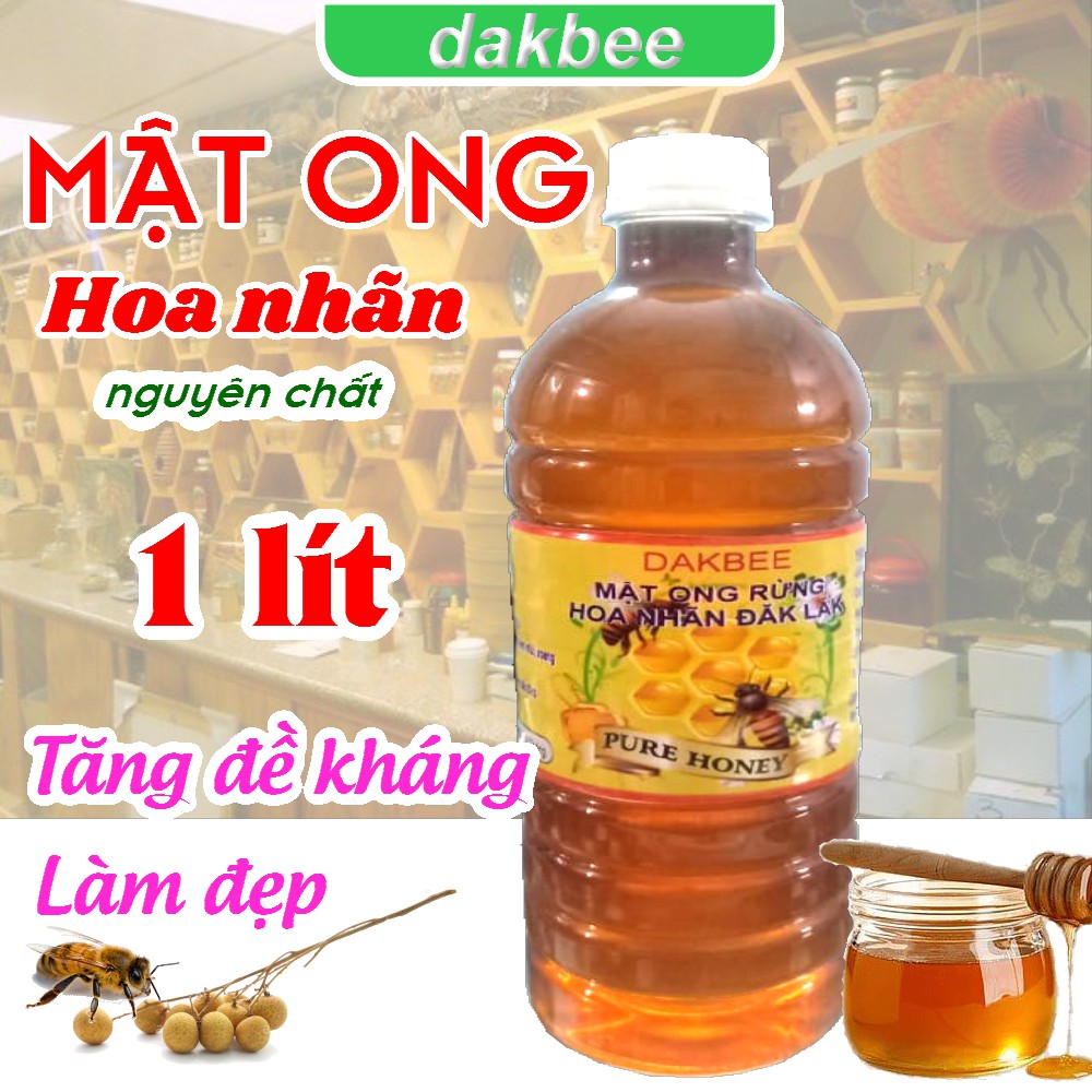 1 LÍT Mật ong rừng hoa Nhãn - hỗ trợ trị đau dạ dày, chữa ho, khàn tiếng, ngăn ngừa các bệnh khó chữa - dakbee