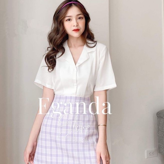 Áo sơ mi nữ cổ vest tay ngắn phong cách Retro nhiều màu công sở- Áo sơ mi nữ cổ vest cộc tay chất voan trơn quốc dân0