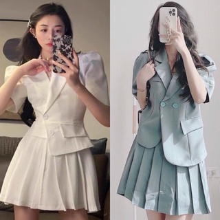 Set áo vest lệch tà kèm chân váy