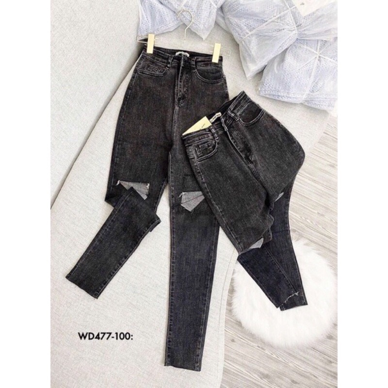 Quần Jeans Rách BigSize Màu Xám Đen - Lưng Siêu Cao - Quần Bò Bigsize Cạp Cao Form Ôm 60kg-96kg