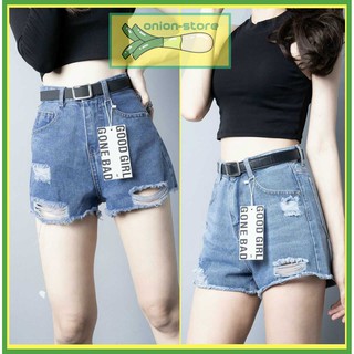 Quần Short Jean Nữ Lưng Cao - Lai Tua Rách Nhẹ - Ảnh Thật