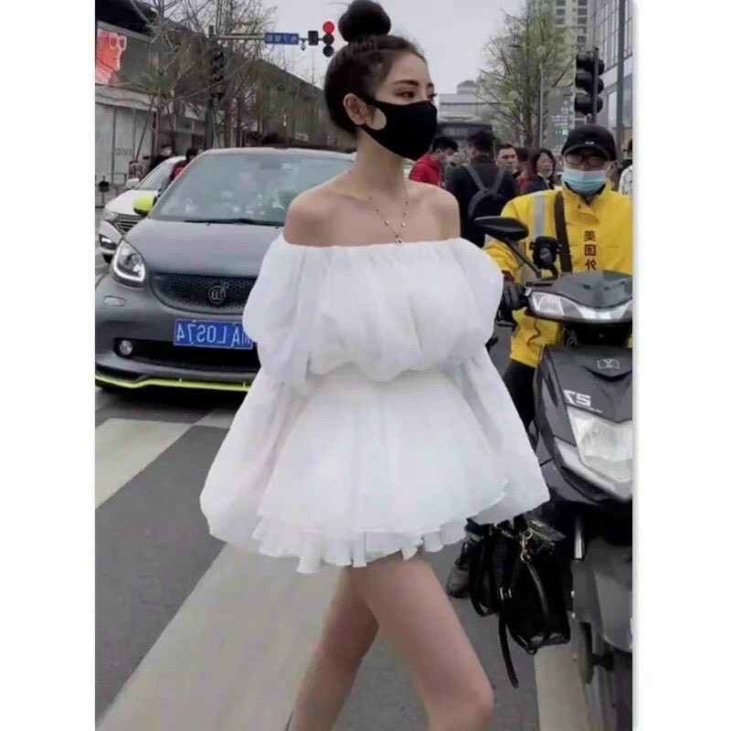 Set đồ nữ sang chảnh, set voan dài tay có lót chân váy xòe nhún eo mặc tôn dáng tone trắng tinh khôi Tây Thi Shop | BigBuy360 - bigbuy360.vn