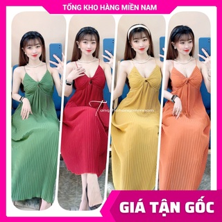 Đầm voan xếp li 2 dây xoắn ngực dáng suông ( Bầu bí bon chen thoải mái ) đầm bầu TP111