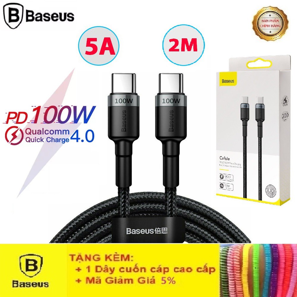 Cáp Sạc Baseus Cafule Flash Charging💝PD 2.0 100W💝Cáp Sạc Nhanh Cao Cấp Type-C to Type-C Sạc Siêu Nhanh 20V 5A Dài 2M
