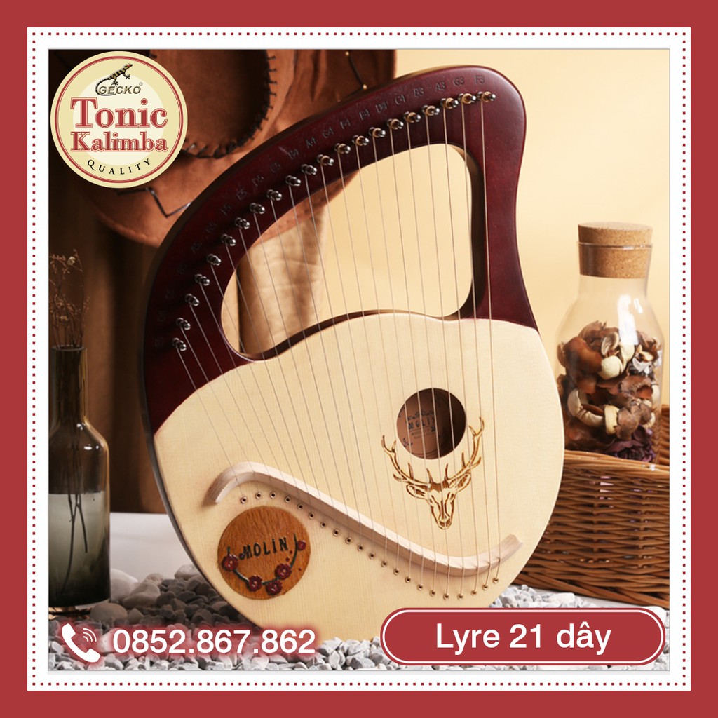 Đàn Lyre 24 dây /21 dây Lyre Harp Molin-MM1993 Đỏ Đô tặng cây chỉnh dây, phím gãy đàn, khăn lau