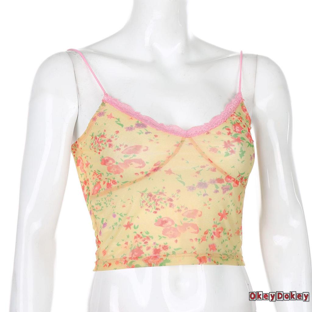 Áo hai dây cổ chữ V phối ren hoa thời trang quyến rũ cho nữ