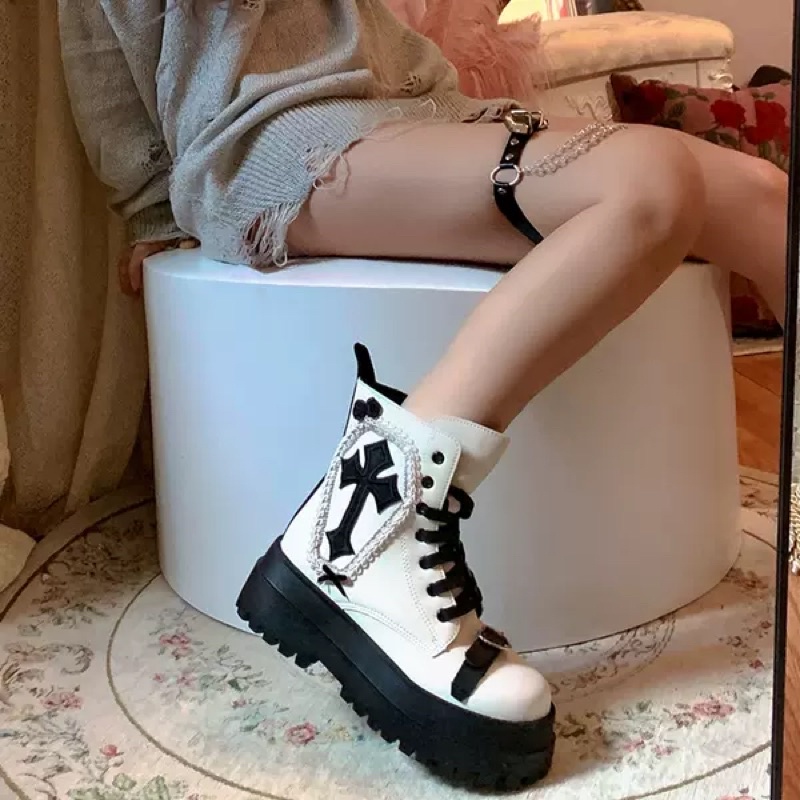 YASAS0118-Bốt thấp cổ Pinkyo chữ thập punkstyle cá tính hử