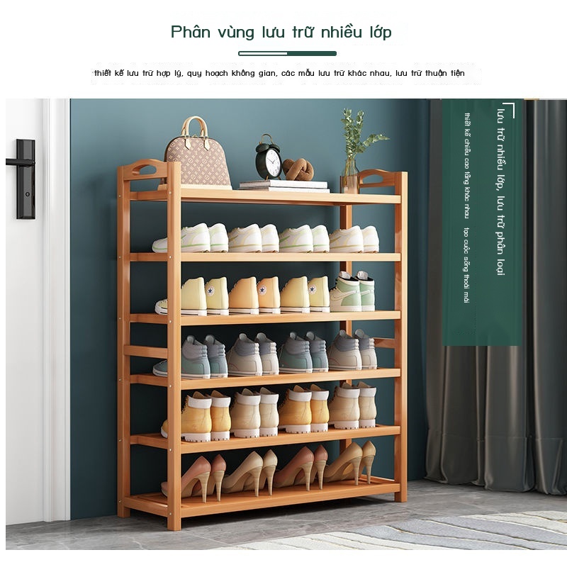 ☢ ☫◊☸Giá để giày bằng tre nhiều lớp đơn giản cửa nhà tiết kiệm chống bám bụi Tủ đựng giày bằng gỗ cứng tiết kiệm không g