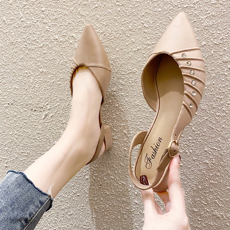 Sandal nữ đi mưa cao 3p nhựa siêu bền, mũi nhọn, đính đá, phong cách Hàn Quốc  Jayxinh V301