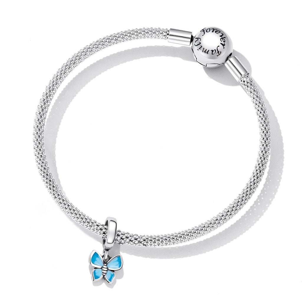 Vòng cổ BAMOER bạc 925 mặt hình bướm xanh thời trang dành cho nữ