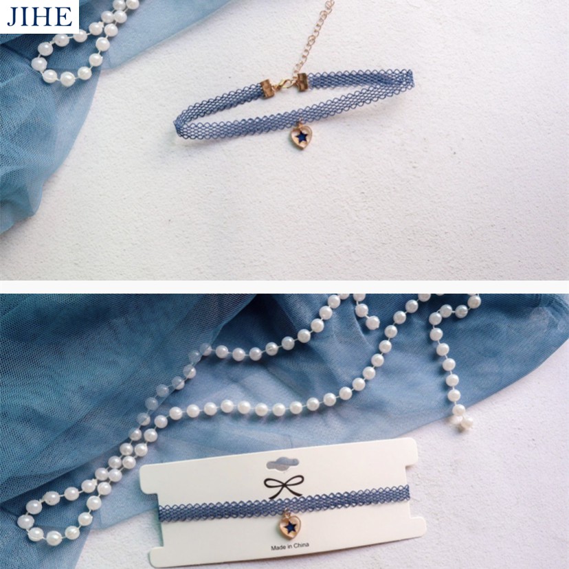 Vòng Cổ choker Màu Xanh Phong Cách