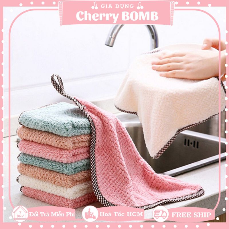 Khăn Bếp Dày Dặn Có Viền Đa Năng Lau Bát Chén Đĩa Nhà Bếp - Khăn Lau Sợi Cotton Thấm Hút 25x27cm
