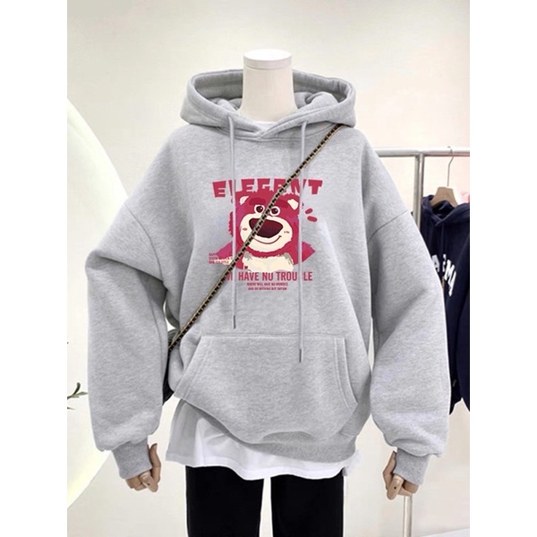 Áo Hoodie Gấu Dâu Tay Dài Nỉ Bông Túi Bụng To