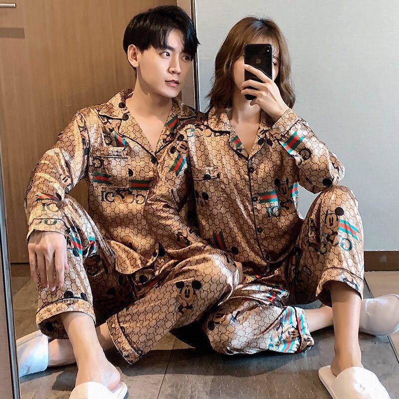 Bộ đồ ngủ chất vải mát tay dài thời trang mùa thu cho cặp đôi