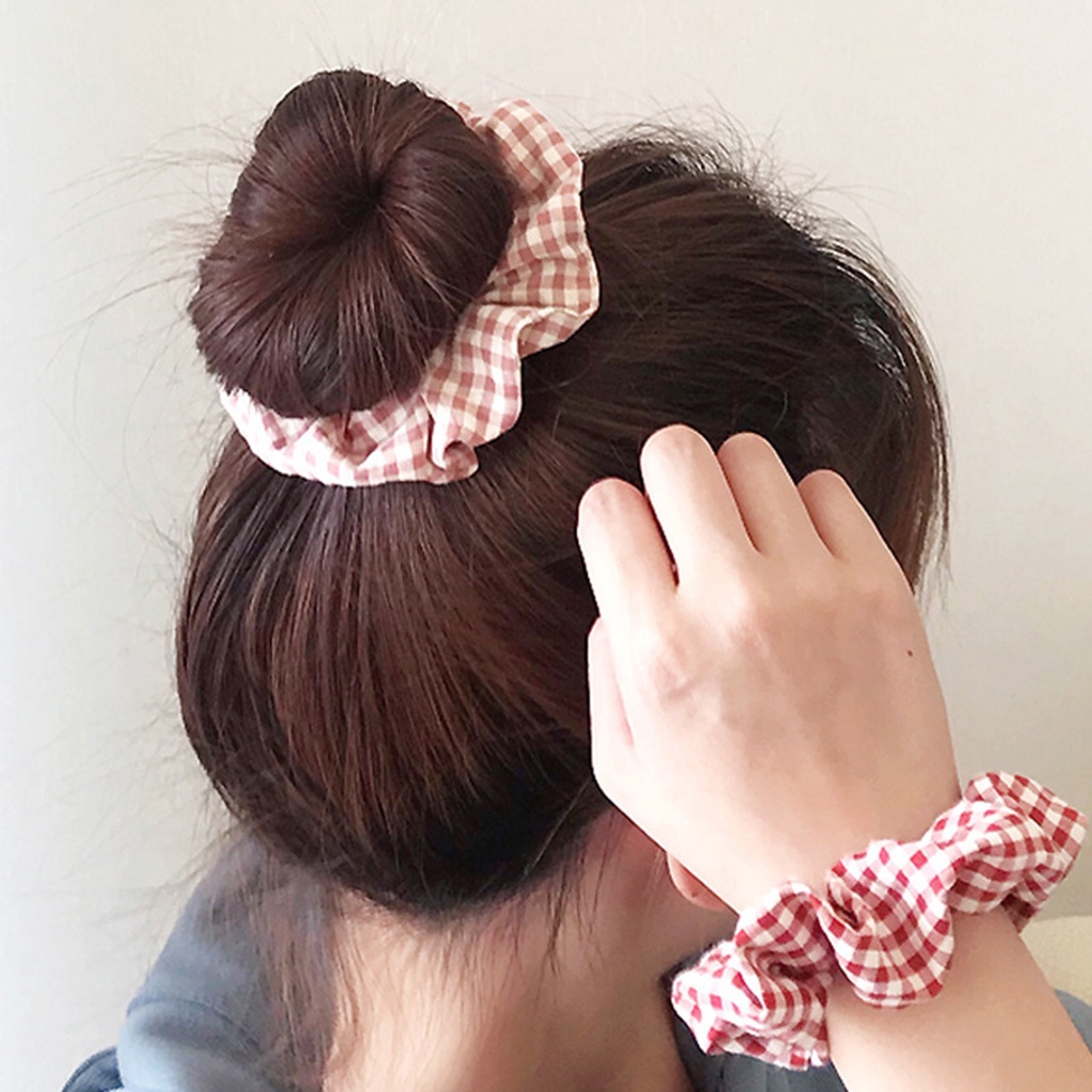 Dây Buộc Tóc Vải Sọc Ca Rô Phong Cách Hàn Quốc Cho Nữ