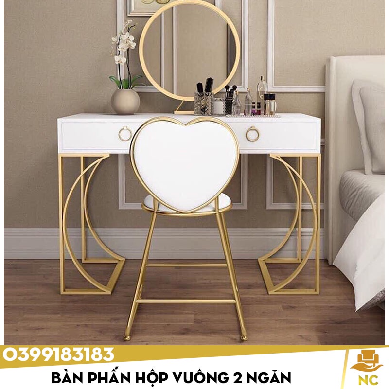 Bộ bàn ghế trang điểm: Bàn phấn hộp chữ nhật, có 2 ngăn tủ kèm gương, ghế hiện đại - Giá Tại Xưởng
