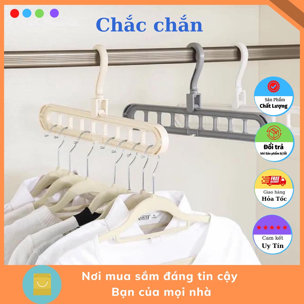 Móc treo quần áo treo đồ 9 lỗ thông minh quay 360 độ, đồ đa năng tiện dụng gấp đồ gọn gàng tiết kiệm diện tích