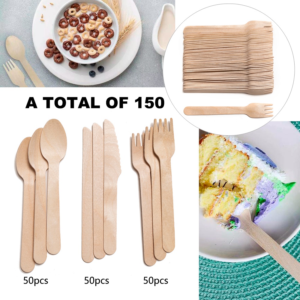 Cod Qipin Bộ 150 Muỗng Nĩa Gỗ Dùng Một Lần Thân Thiện Với Môi Trường 50 Cái Cho Nhà Bếp Văn Phòng Trường Học