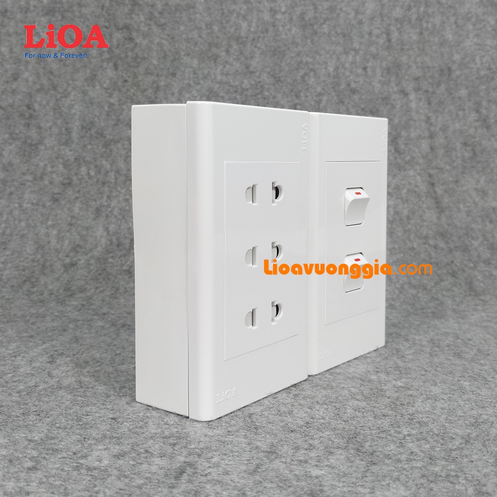 Combo ổ cắm điện ba 2 chấu LiOA 16A 3520W + 2 công tắc điện - Lắp nổi