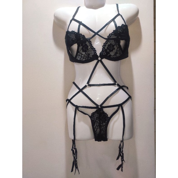 [BIGSIZE_65KG_DUY NHẤT 1 BỘ_BỘ NỘI Y LINGERIE THIẾT KẾ PHỐI REN KẸP TẤT ĐỘC ĐÁO