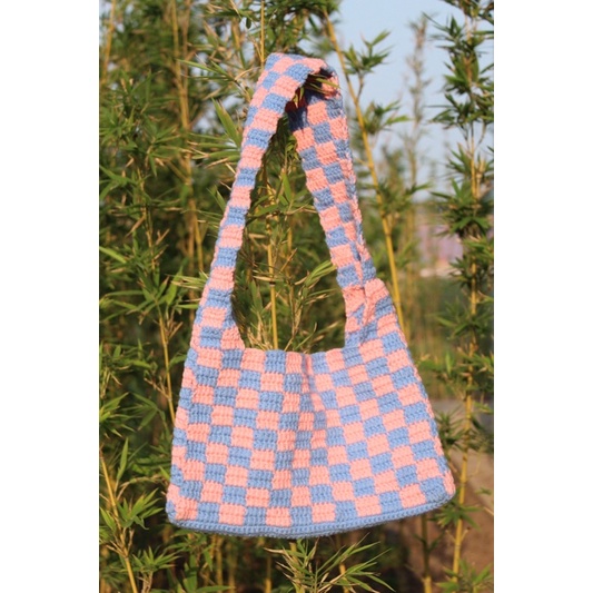 CHECKERED BAG. TÚI LEN CARO HANDMADE