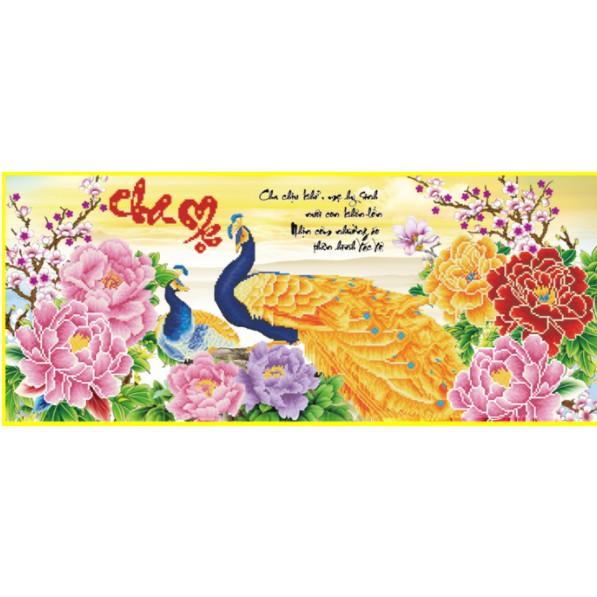 Tranh Thêu Chữ Thập 3D Cha Chịu Khổ , Mẹ Hy Sinh Nuôi Con Khôn Lớn YN2521 (KHÁCH TỰ THÊU) KT:92X43CM