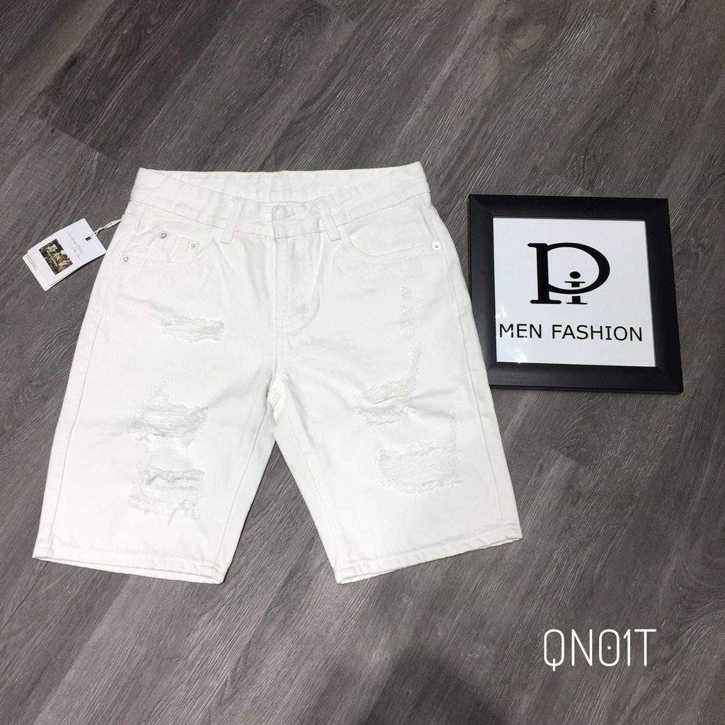 Quần short nam!Quần short jean nam trắng rách cao cấp MS0017