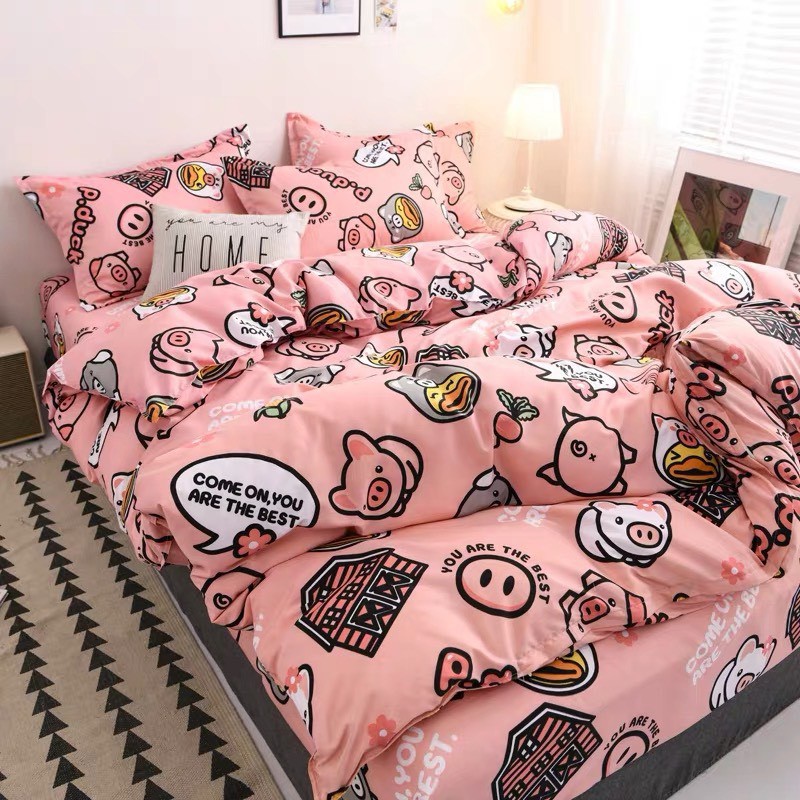 BỘ DRAP - CHĂN PHAO COTTON POLY LỢN NHÍ NHỐ