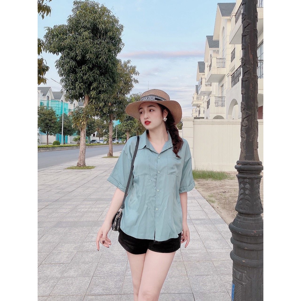 Áo sơ mi 2 túi đũi cộc tay rơi